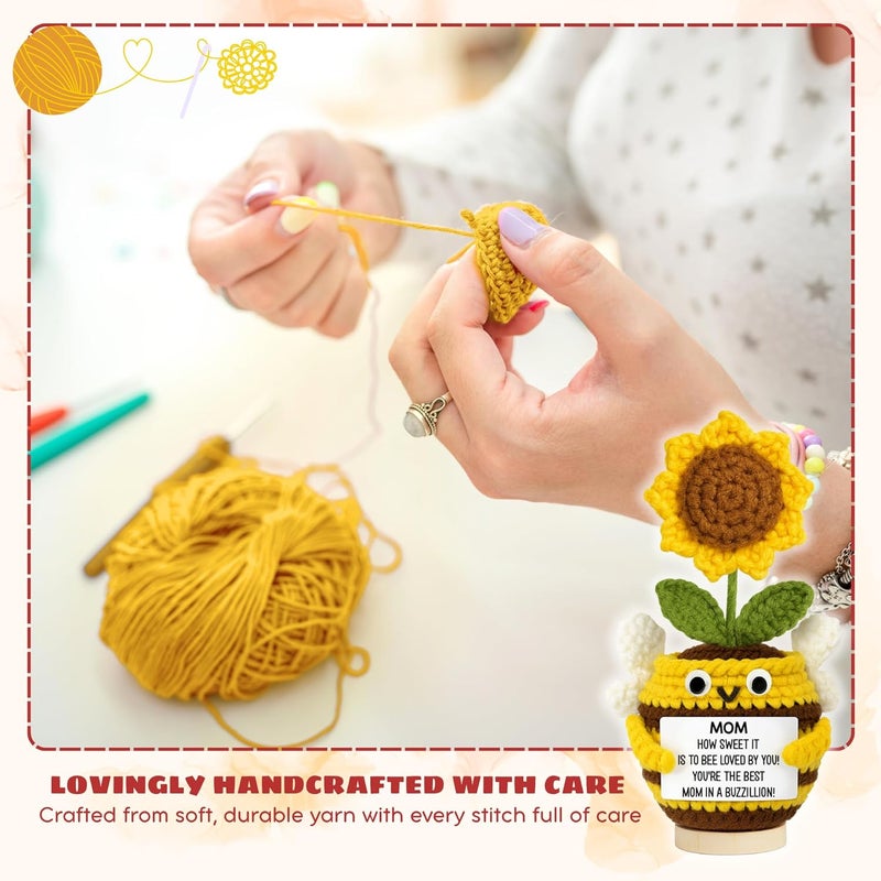 TEEBIM Gifts for Mom from Daughter, Son - Birthday Valentines Day Gifts for Mom, Mama - Sunflower Crochets Gift Ideas for Mother - Emotional Inspirational Positive Support Bee Crochet for Moms - Image 3